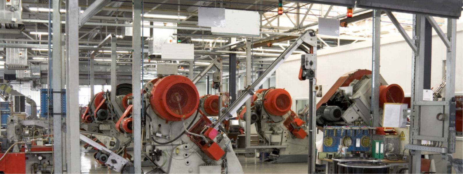 Robotic machinery on an automated manufacturing production line