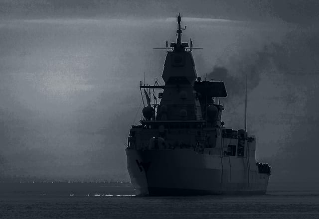 Naval warship at sea