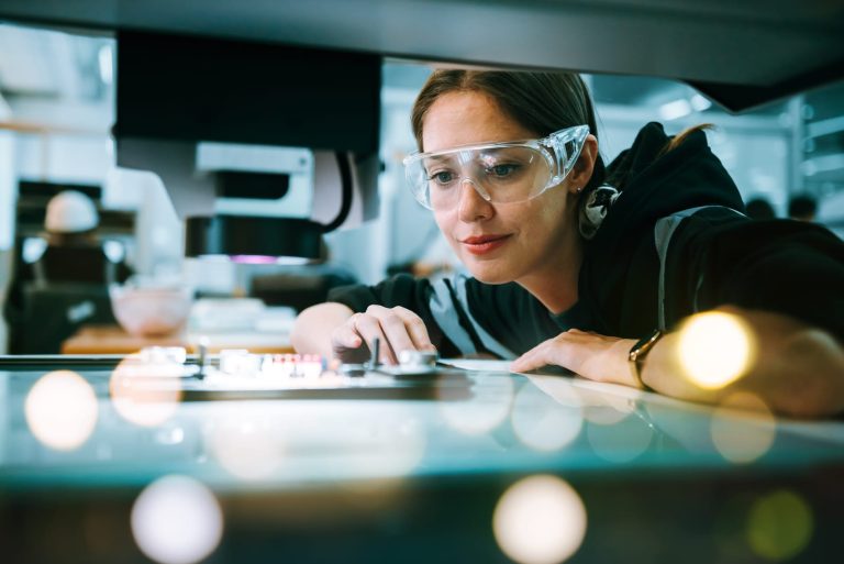 Quality engineer inspecting a component